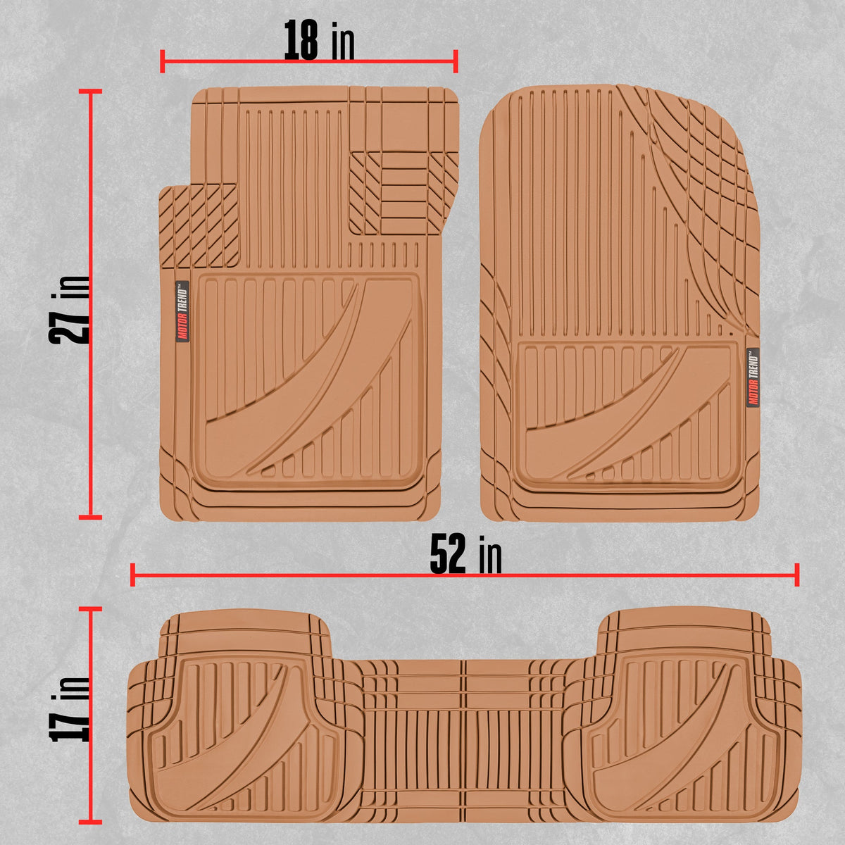MotorTrend 3-Piece FlexTough Advanced Rubber Multi-Channel Front Floor Mats and Rear Floor Mat