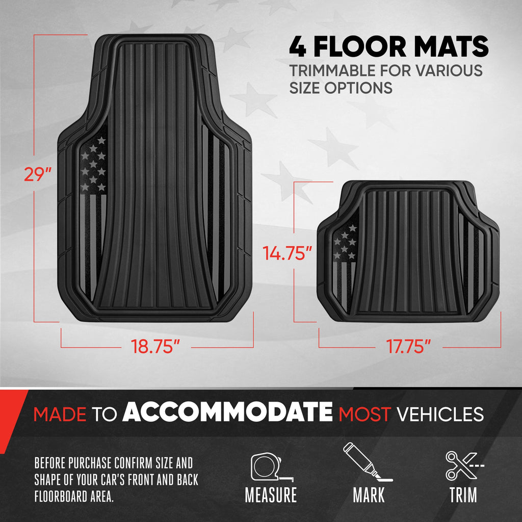 Motor Trend Flag Floor Mats Full Set - Durable Black Rubber Car Floor Mats for Trucks Cars SUV with Two Tone Accent, All Weather Interior Protection for Front and Rear with Non-Slip Backing, Black Gloss - Flag Black/Gray