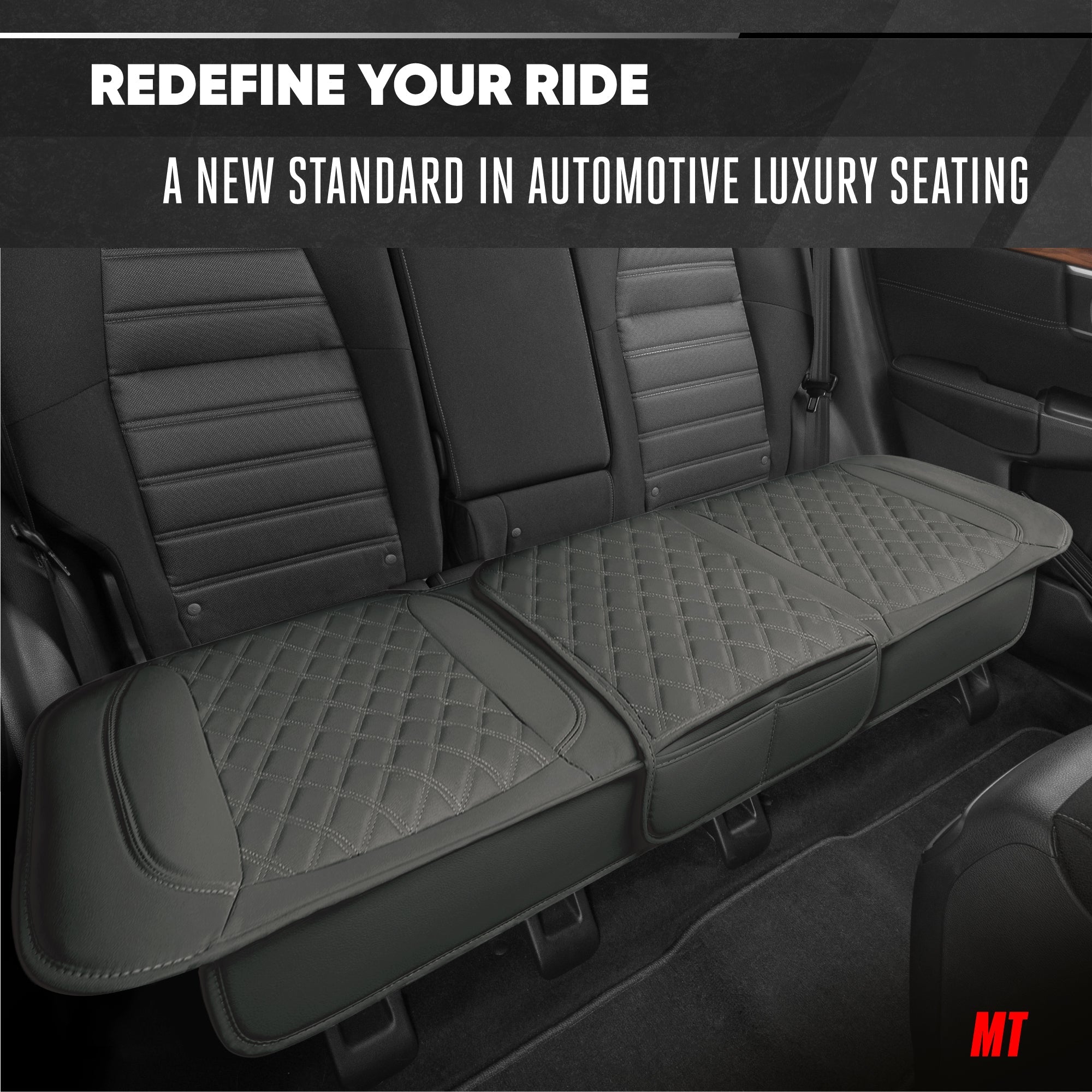 MotorTrend 3-Piece Diamond Stitched Padded Rear Seat Covers with Storage Pockets - Gray
