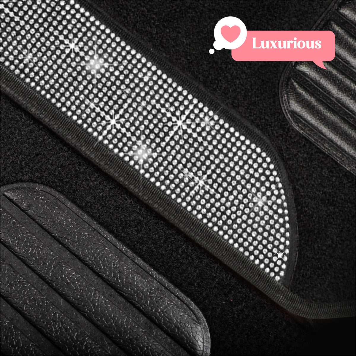 Carbella 4-Piece Diamond Bling Front Floor Mats and Rear Floor Mats - White