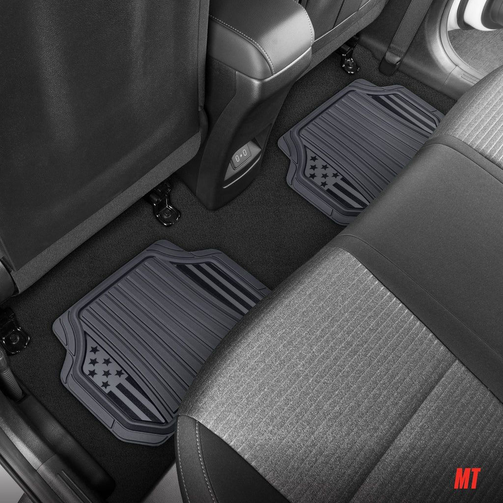 Clone from Motor Trend Flag Car Floor Mats Full Set - Durable Gray Rubber Floor Mats for Cars with Two Tone Accent, All Weather Interior Protection for Front and Rear with Non-Slip Backing, Gray - Flag Gray