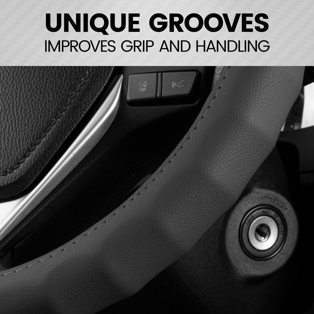 MotorTrend Ergonomic Genuine Leather Steering Wheel Cover S (Fits 13.5" - 14.5")