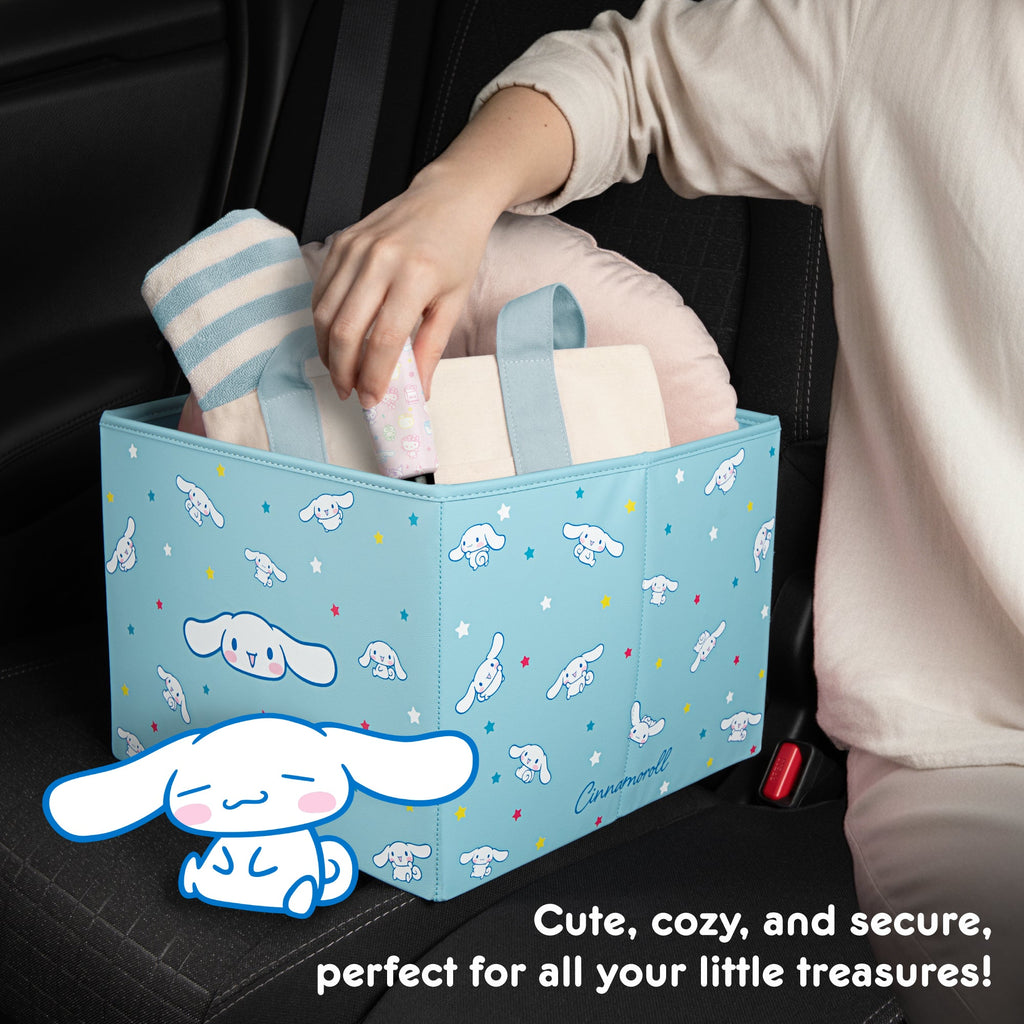 Sanrio Cinnamoroll Car Trunk Organizer and Storage Bin - Collapsible Compartment, Heavy Duty, Fold Up for Easy Storage, Automotive Seat Cargo for Groceries Tools - 12.5L x 12.5W x 9H