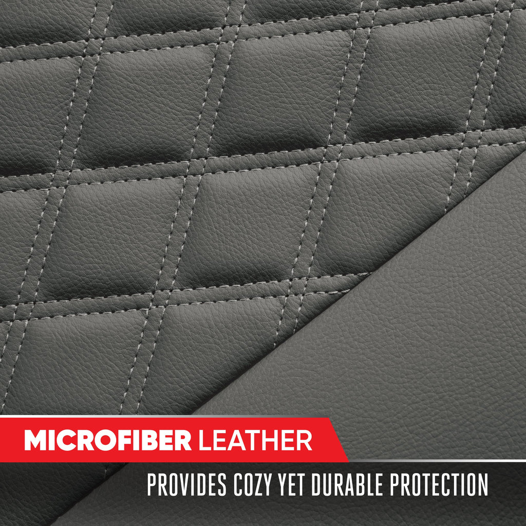 MotorTrend 3-Piece Diamond Stitched Padded Rear Seat Covers with Storage Pockets - Gray