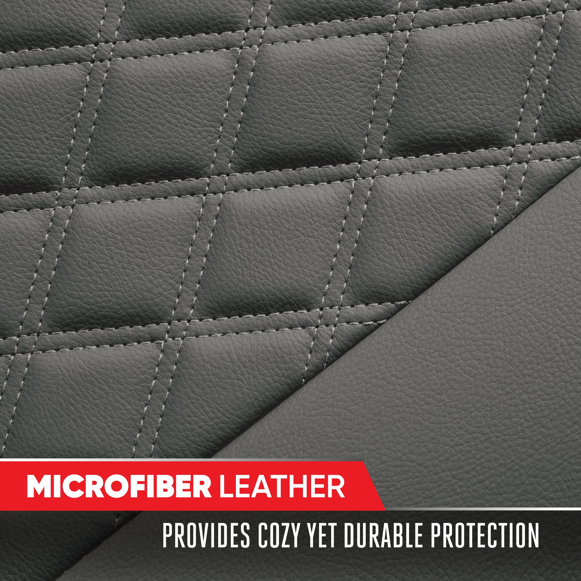 MotorTrend 3-Piece Diamond Stitched Padded Rear Seat Covers with Storage Pockets - Gray