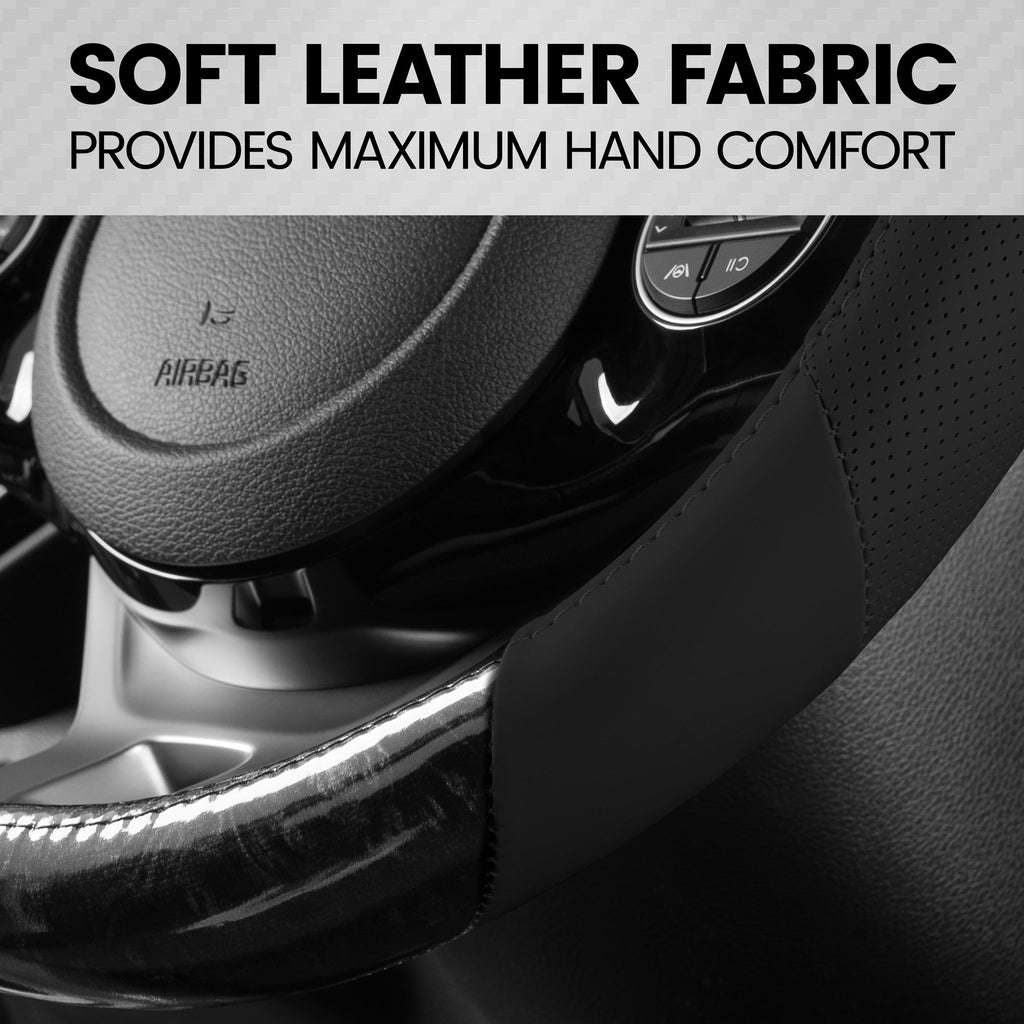 BDK Burlwood Pattern and Leatherette Sport Grip Steering Wheel Cover (Fits 14.5" - 15.5")