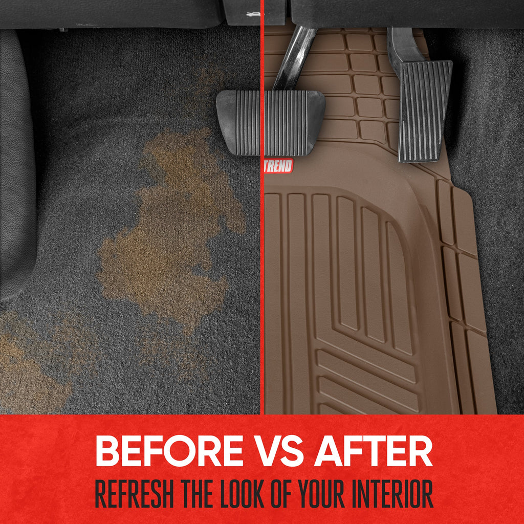 MotorTrend 3-Piece FlexTough Plus Deep Dish Line Grooves Front Floor Mats and Rear Floor Mat - Heavy Duty, All Weather, Trim to Fit