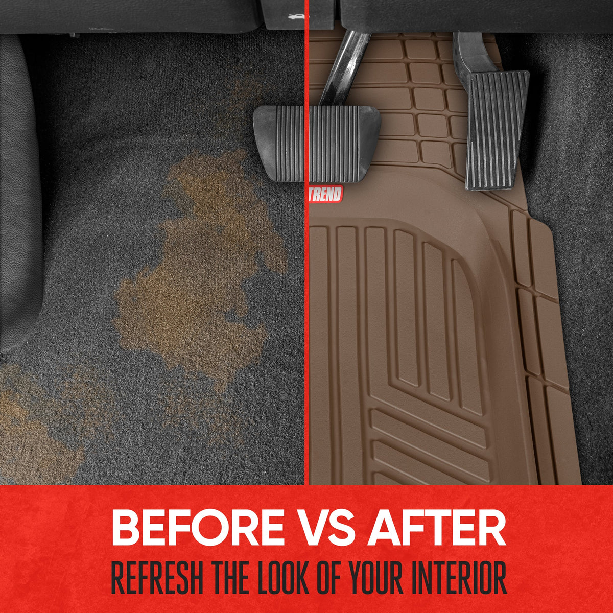 MotorTrend 3-Piece FlexTough Plus Deep Dish Line Grooves Front Floor Mats and Rear Floor Mat - Heavy Duty, All Weather, Trim to Fit