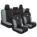 CAT Black & Gray Car Seat Covers Full Set – Front Seat Covers & Rear Bench Seat Cover – Airbag Compatible, 60/40 Split Bench for Trucks, Cars & SUVs – Automotive Interior Seat Protection Accessories --Alias 639034929689400484