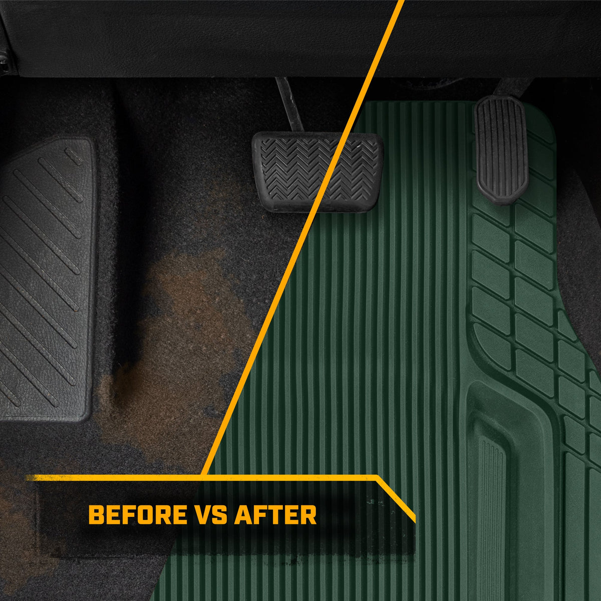 Cat® ToughLiner™ Car Floor Mats - Heavy Duty Trim To Fit Mat For Trucks - Car Mats & SUV Floor Liners for Car - All-Weather Truck Accessories & Odorless Rubber Automotive Mats - Green