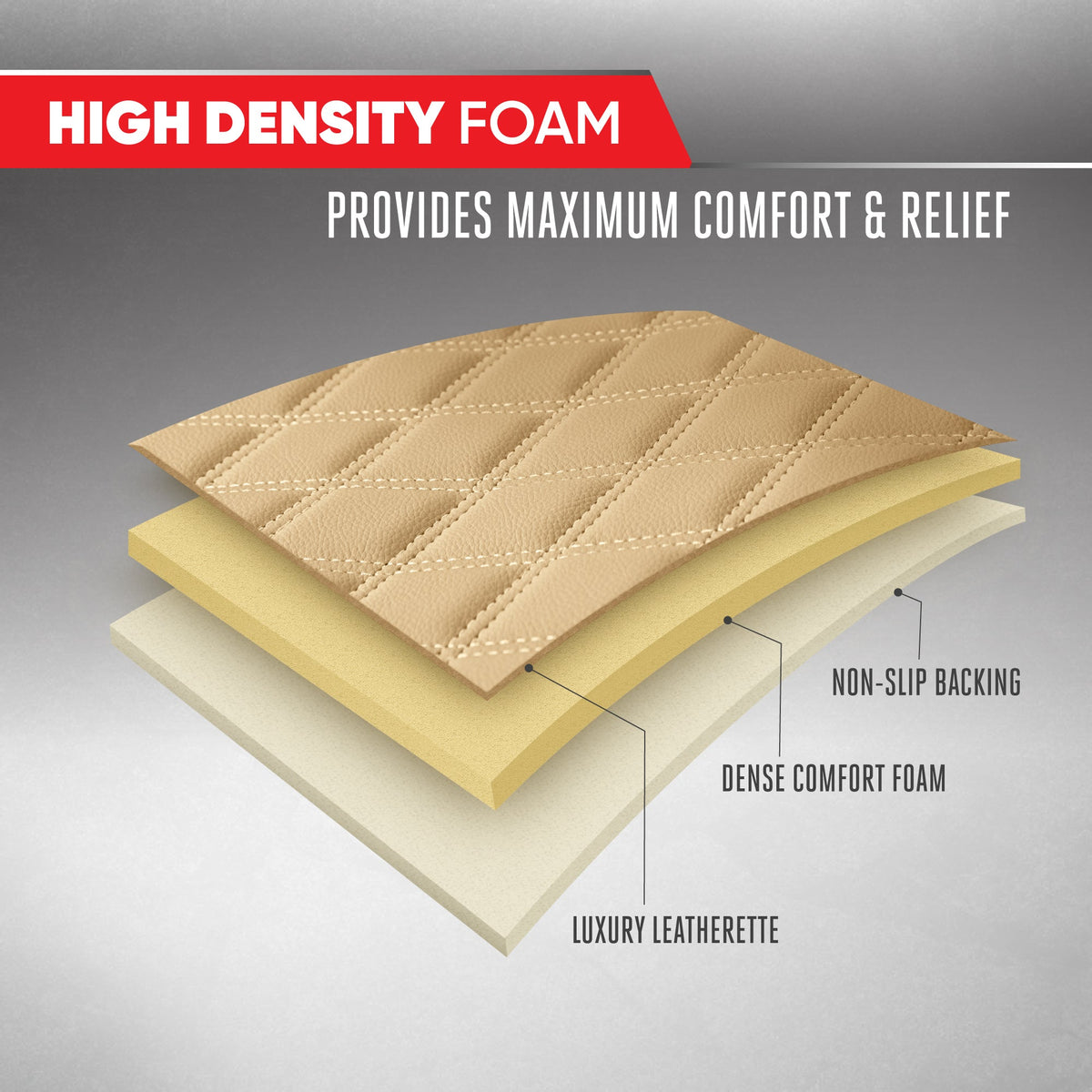 MotorTrend 3-Piece Diamond Stitched Padded Rear Seat Covers with Storage Pockets - Beige