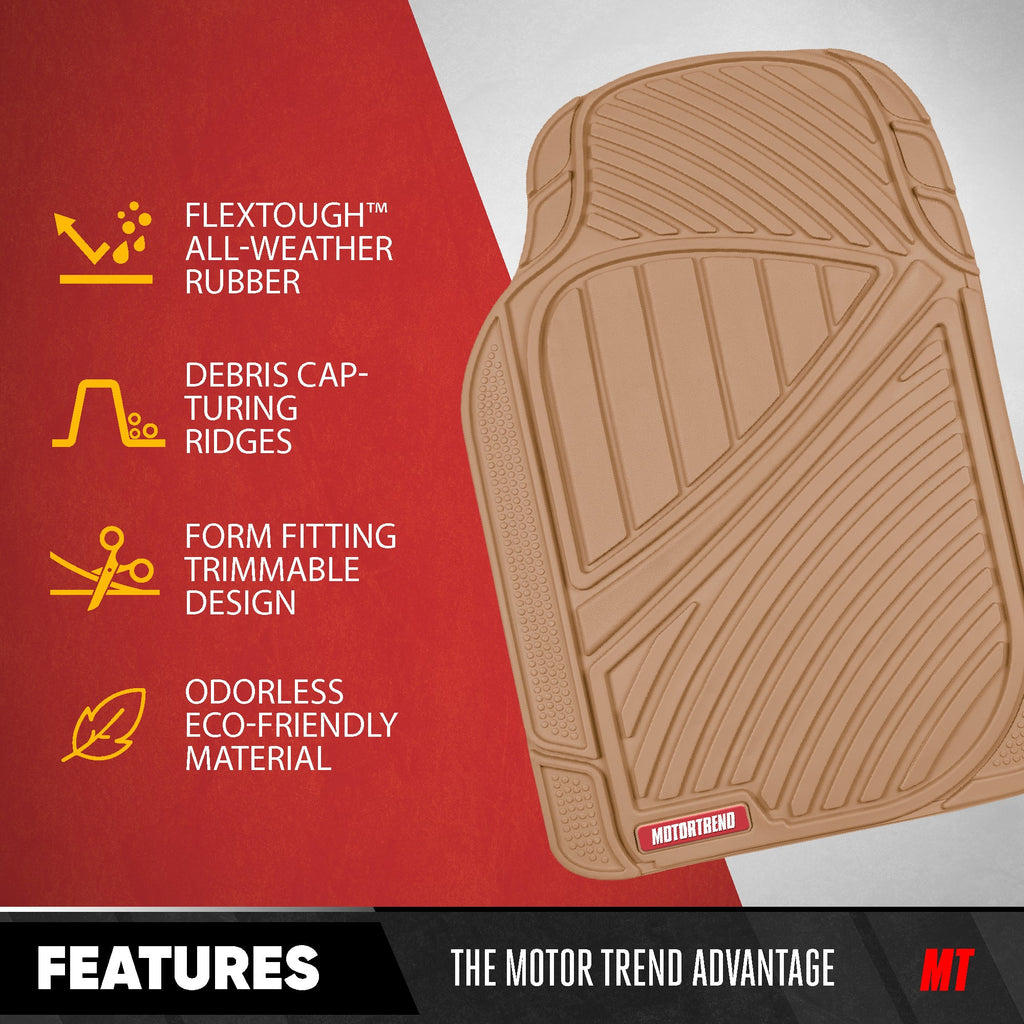 MotorTrend 4-Piece 3-Rows Extra-High Ridgeline Front Floor Mats, Middle Floor Mat, and Rear Floor Mat