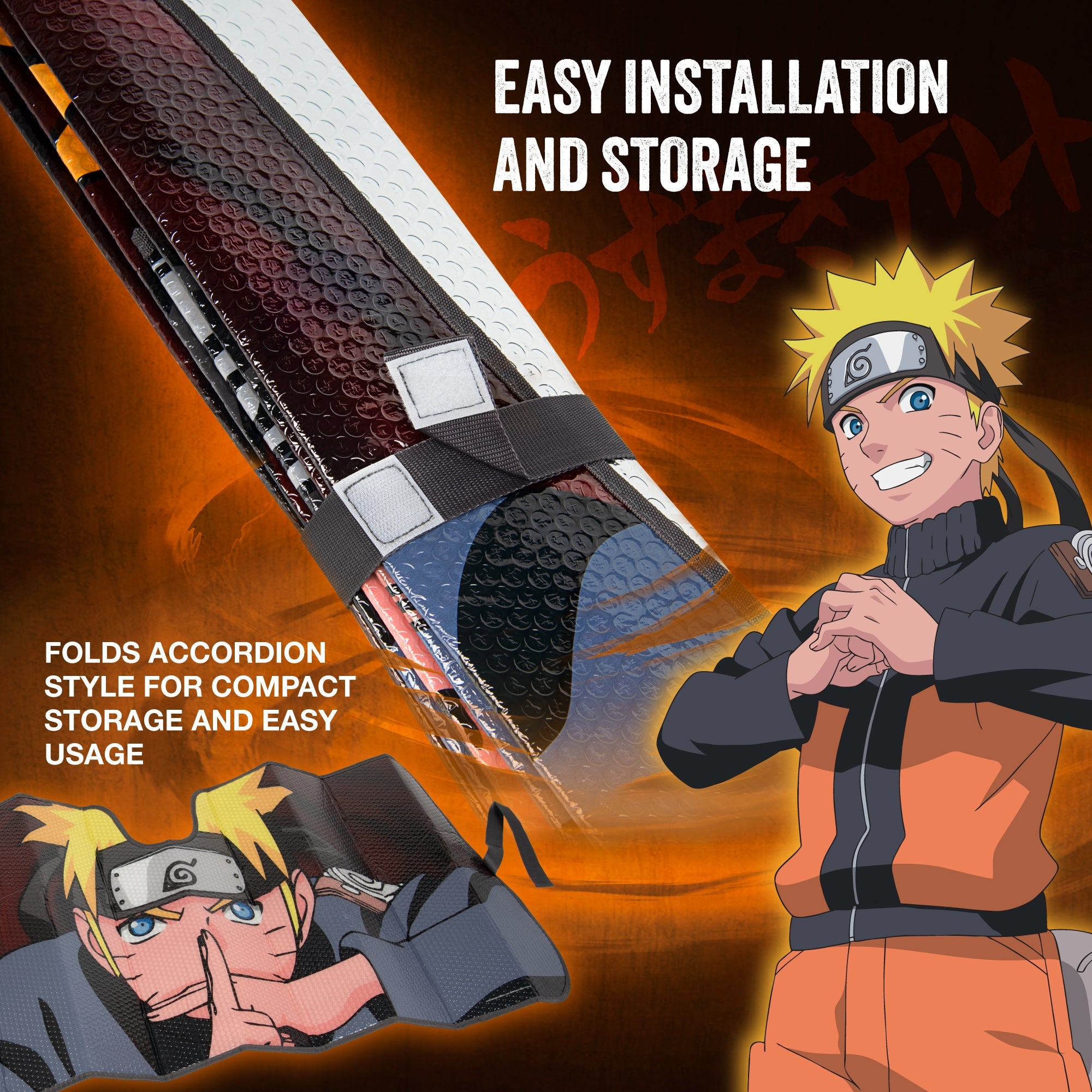 Naruto Shippuden Officially Licensed Windshield Sun Shade - Car Sun Shade Fits Most Autos, Trucks, SUV, & Van - Akatsuki Naruto Merch & Anime Accessories for Cars - Sunshade Car Windshield - 57" x 27"