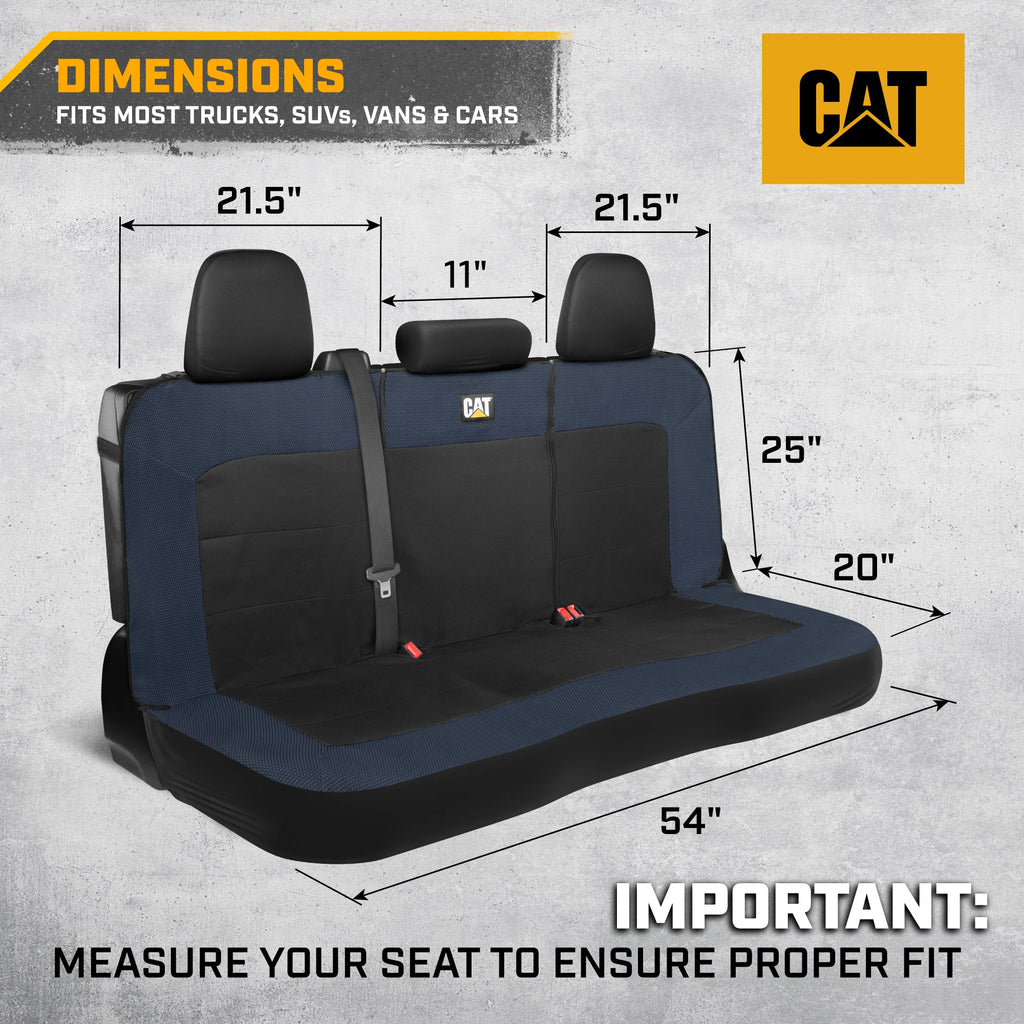 Cat Flexfit Blue & Black Rear Seat Cover for Car - Durable Canvas & Mesh Design 60/40 Split Bench Protector for Cars, Trucks & SUVs - Back Seat Cover for Rear Bench - Interior Car Accessory