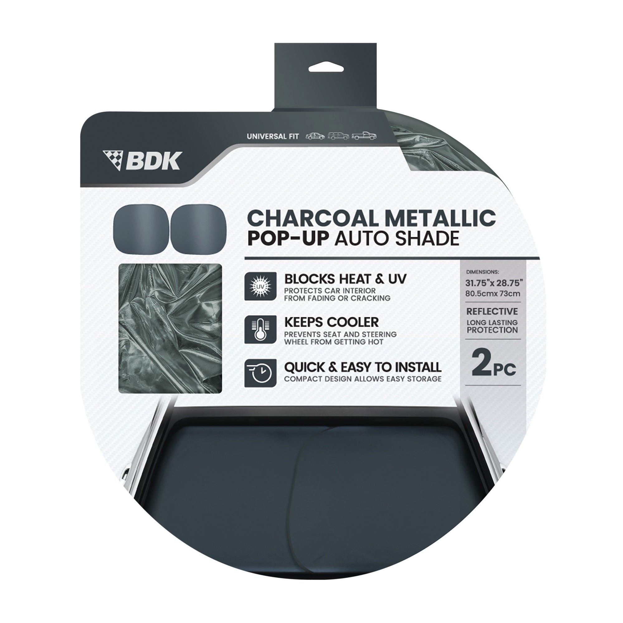 Carbella 2PC Charcoal Gray Car Windshield Sun Shade – Sun Visor & Sunshade for Windshield – UV Rays Interior Protection - Easy Setup & Keeps Your Vehicle Cool – SUV & Truck Accessories - 31.75 x 28.75
