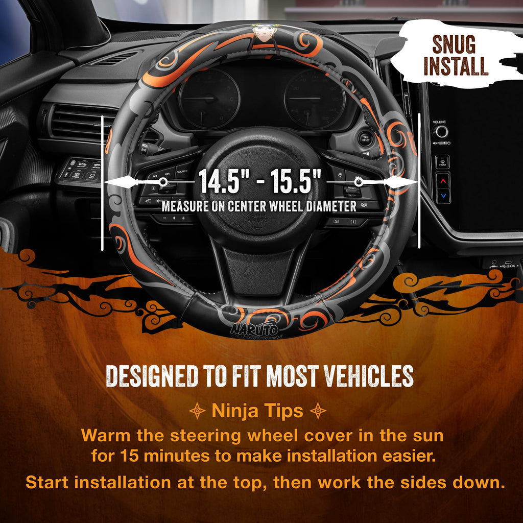 Naruto Shippuden Car Steering Wheel Cover, 15 Inch Anime Steering Wheel Cover, Cushioned Soft Comfortable Cover Anime Car Accessories for Men Women, Nine Tails