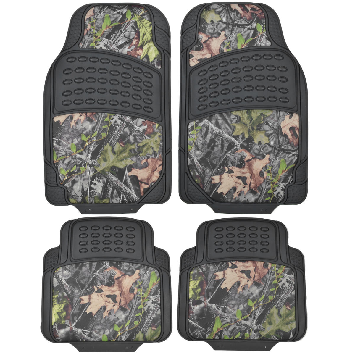 BDK Camo Car Seat Covers Full Set with Camo Car Floor Mats – Complete Interior Protection Set, Realistic Green Forest Camouflage Pattern, Camoflauge Interior Accessories for Auto Truck Van & SUV