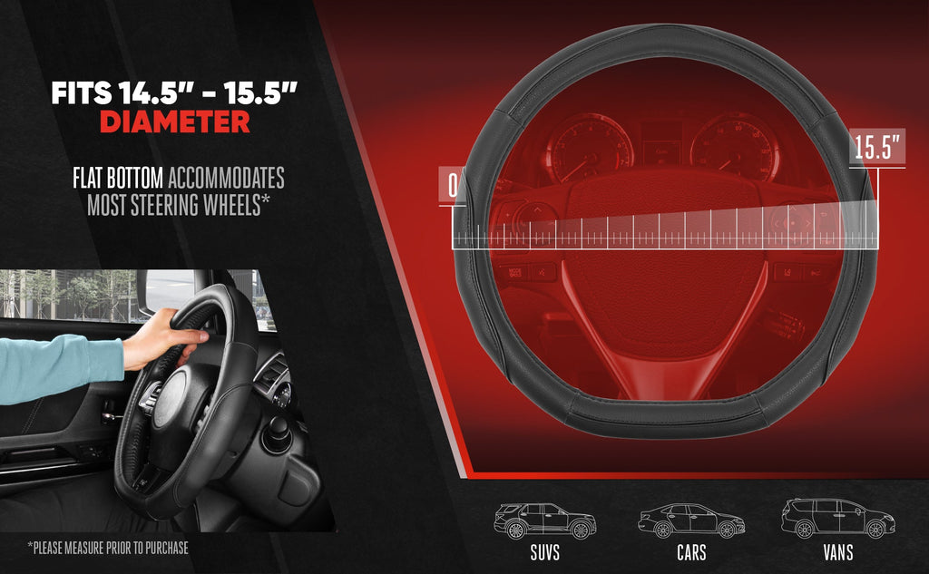 MotorTrend Stealth D-Shaped Steering Wheel Cover (Fits 14.5" - 15.5")