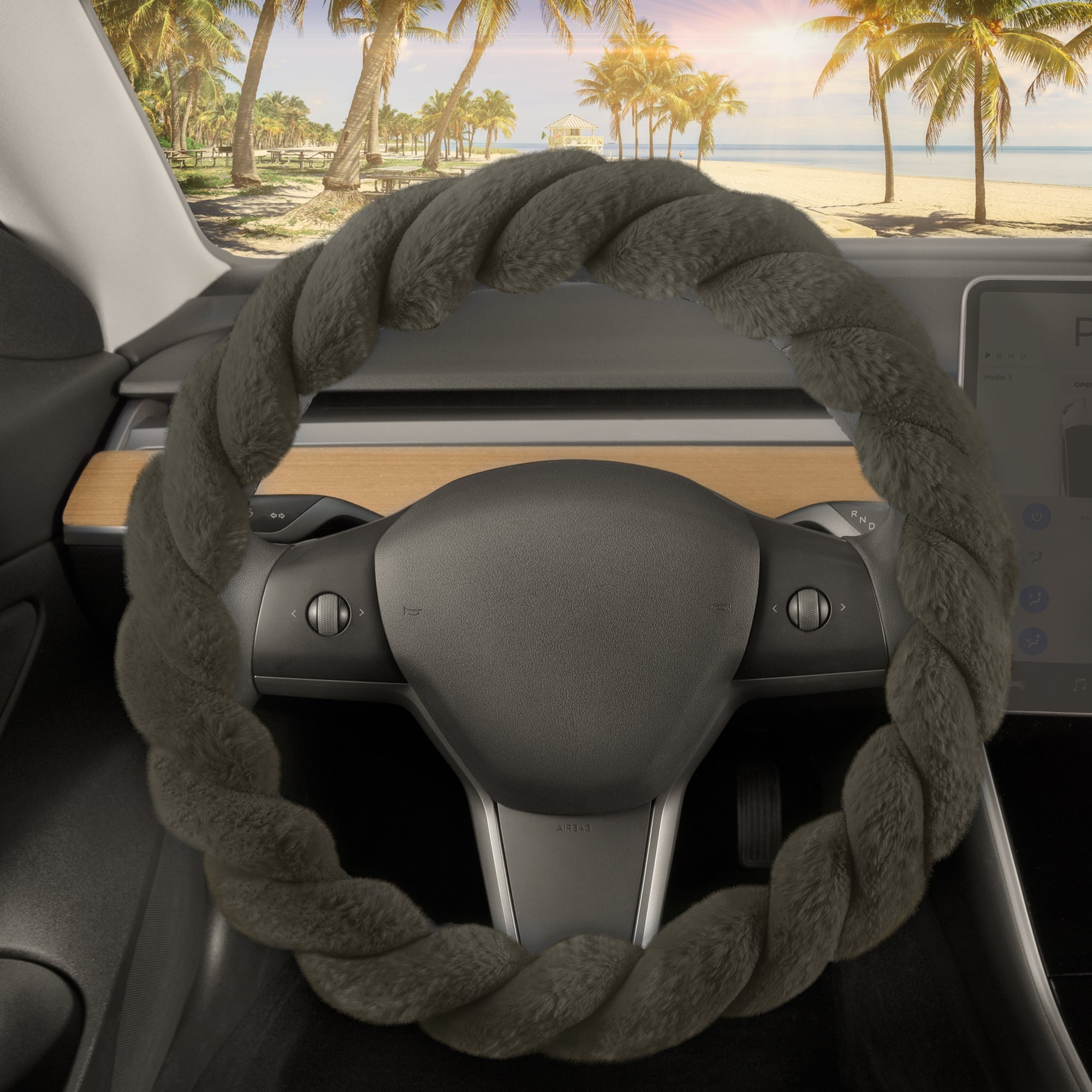 Carbella Twisted Plush Fur Steering Wheel Cover (Fits 14.5" - 15.5")