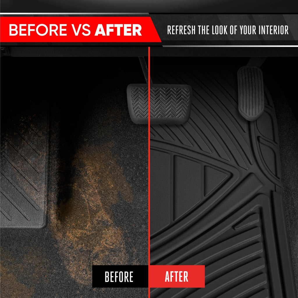 MotorTrend 4-Piece FlexTough Performance Deep Channel Front Floor Mats, Rear Floor Mat, and Trunk/Cargo Mat - Heavy Duty, All Weather, Trim to Fit
