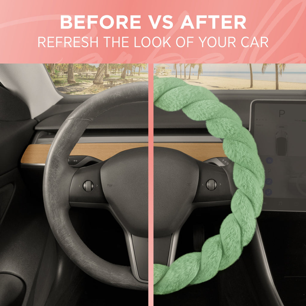 Carbella Twisted Plush Fur Steering Wheel Cover (Fits 14.5" - 15.5")