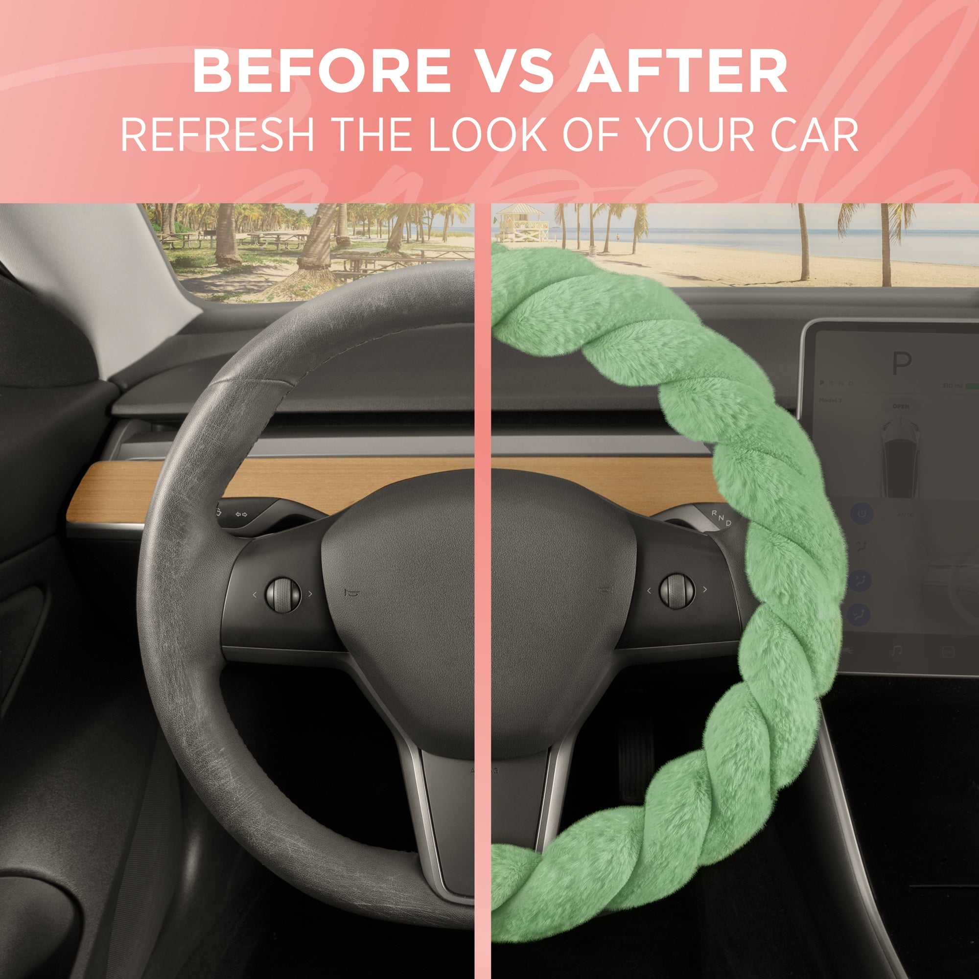 Carbella Twisted Plush Fur Steering Wheel Cover (Fits 14.5" - 15.5")