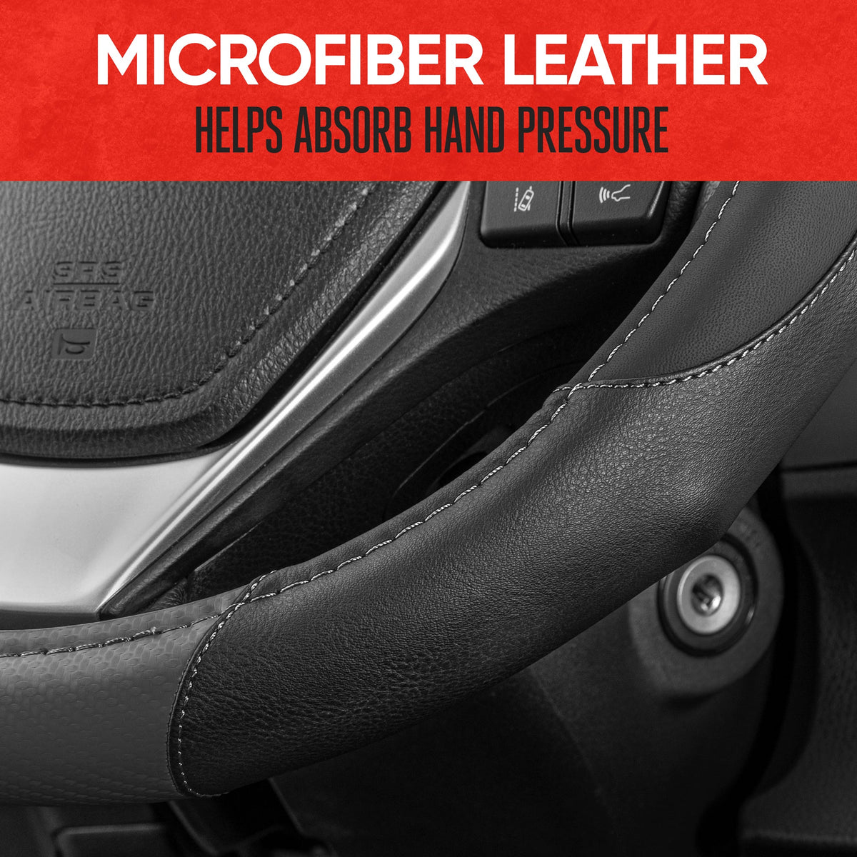MotorTrend GripDrive Carbon Fiber Weave Ergonomic Grip Steering Wheel Cover (Fits 14.5" - 15.5")