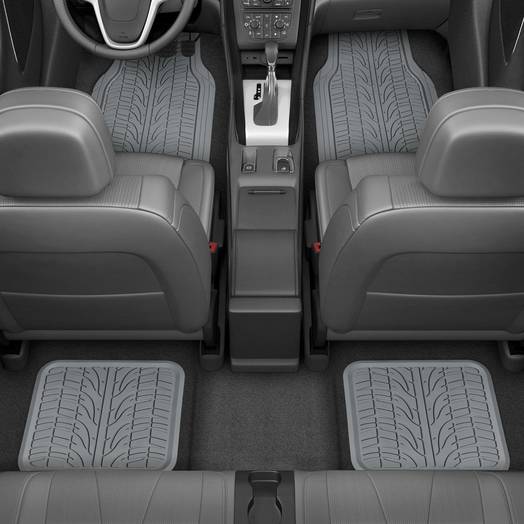 MotorTrend 4-Piece Grand Prix Tire Tread Front Floor Mats and Rear Floor Mats - Heavy Duty, All Weather, Trim to Fit