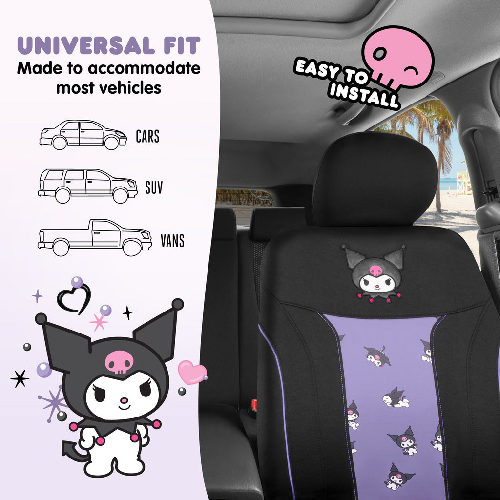 Hello Kitty Kuromi Car Seat Cover - Cute Black and Purple Front Seat Cover with Lavender Accents, Durable and Comfortable Polyester, Car Accessories Hello Kitty Accessories 1pc