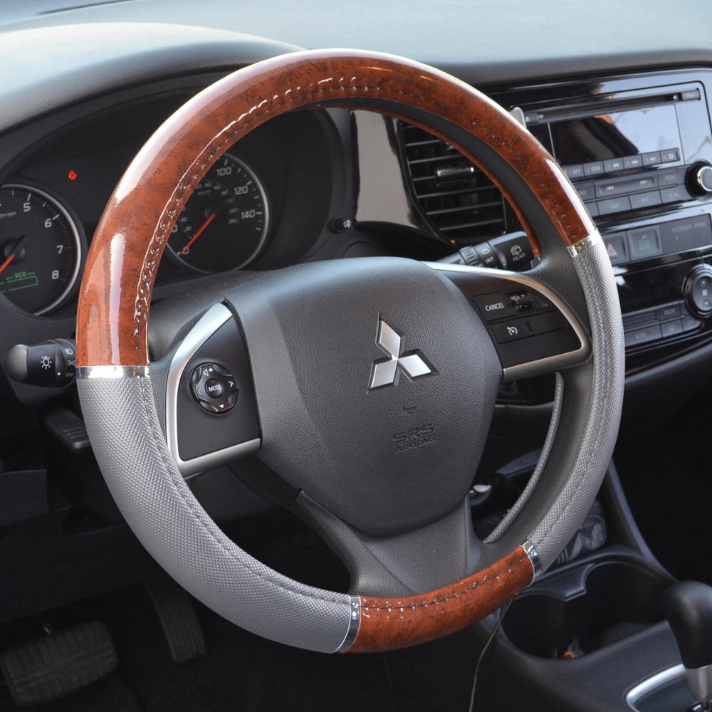 BDK Two-Tone Woodgrain Pattern Steering Wheel Cover (Fits 14.5" - 15.5")