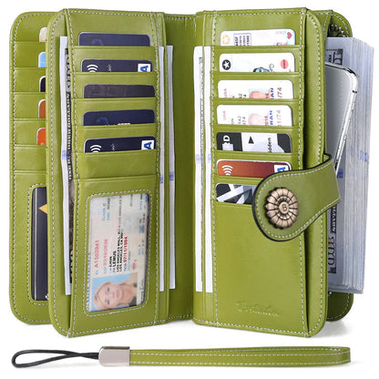 High Quality Women Wallet RFID, GENUINE LEATHER RFID BLOCKING CARDS HOLDER LARGE CAPACITY PURSES PHONE CLUTCH WITH ZIPPER POCKET WRISTLET