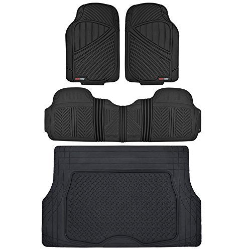 MotorTrend 4-Piece FlexTough Performance Deep Channel Front Floor Mats, Rear Floor Mat, and Trunk/Cargo Mat - Heavy Duty, All Weather, Trim to Fit