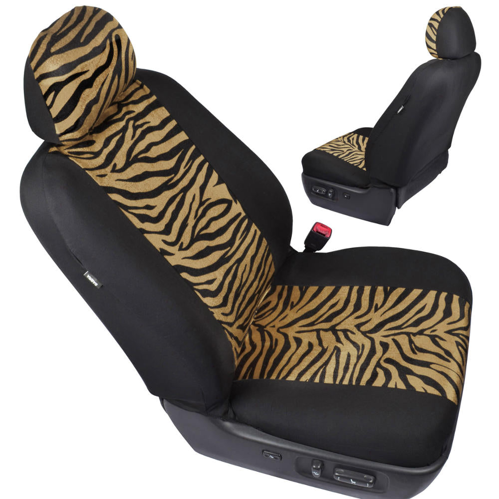 BDK 12-Piece Brown Tiger Front Seat Covers, Rear Seat Covers, Seat Belt Pads, and Steering Wheel Cover (Fits 14.5" - 15.5")