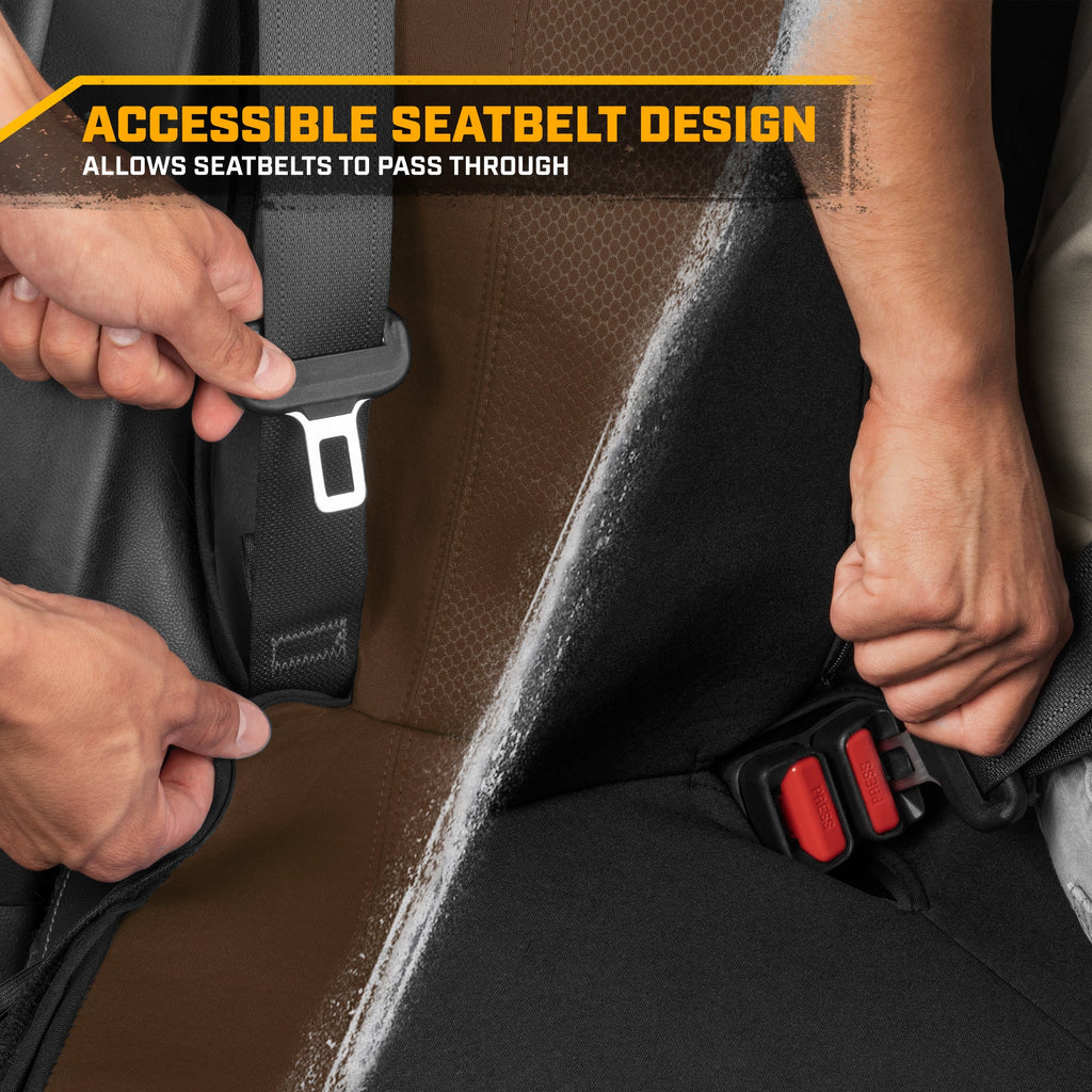 Cat Flexfit Brown Rear Seat Cover for Car – Durable Canvas & Mesh Design 60/40 Split Bench Protector for Cars, Trucks & SUVs – Back Seat Cover for Rear Bench – Interior Car Accessory