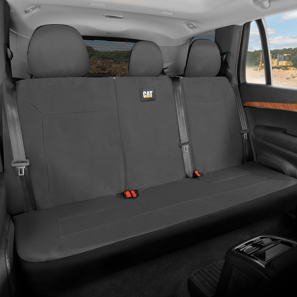 CAT Gray Rear Seat Cover for Trucks, Cars & SUVs - Heavy-Duty Oxford Canvas - 60/40 Split Bench Protector - Durable Back Seat Cover for Work Trucks, Pets, Travel - Car & Truck Interior Accessory