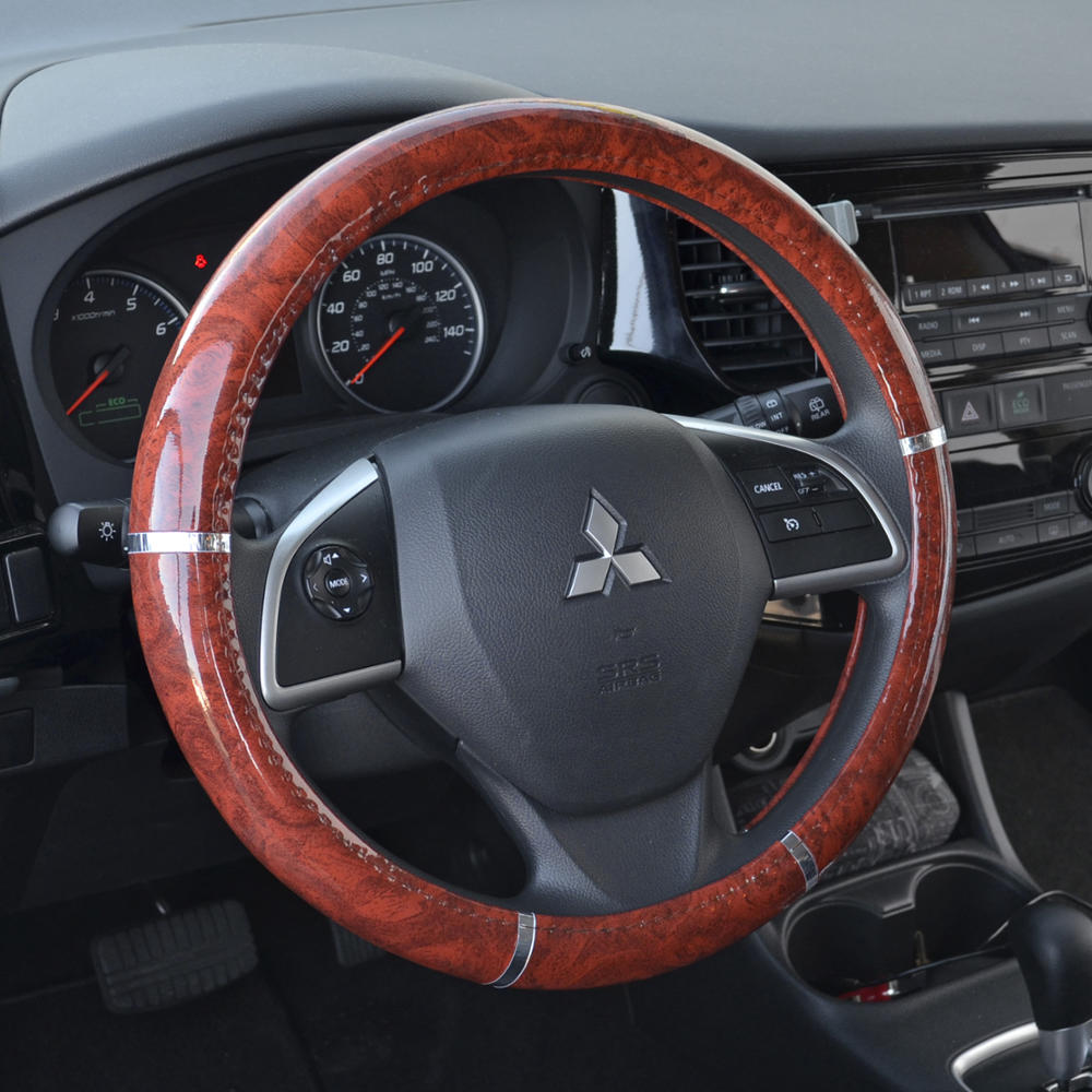 BDK Two-Tone Woodgrain Pattern Steering Wheel Cover (Fits 14.5" - 15.5")