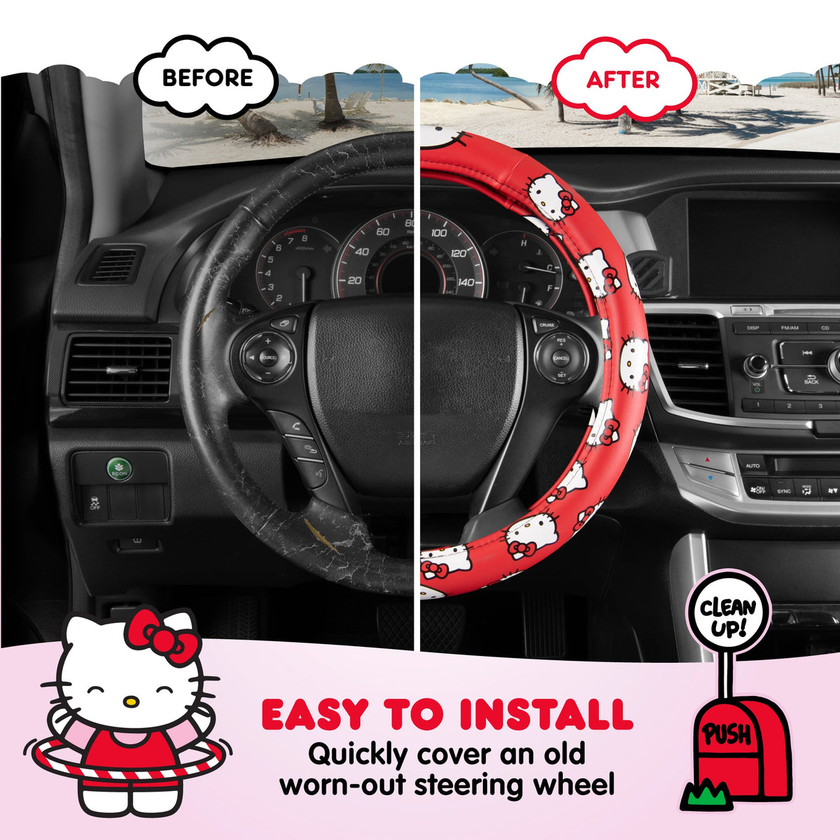 Carbella Sanrio Hello Kitty Original Steering Wheel Cover (Fits 14.5" - 15")