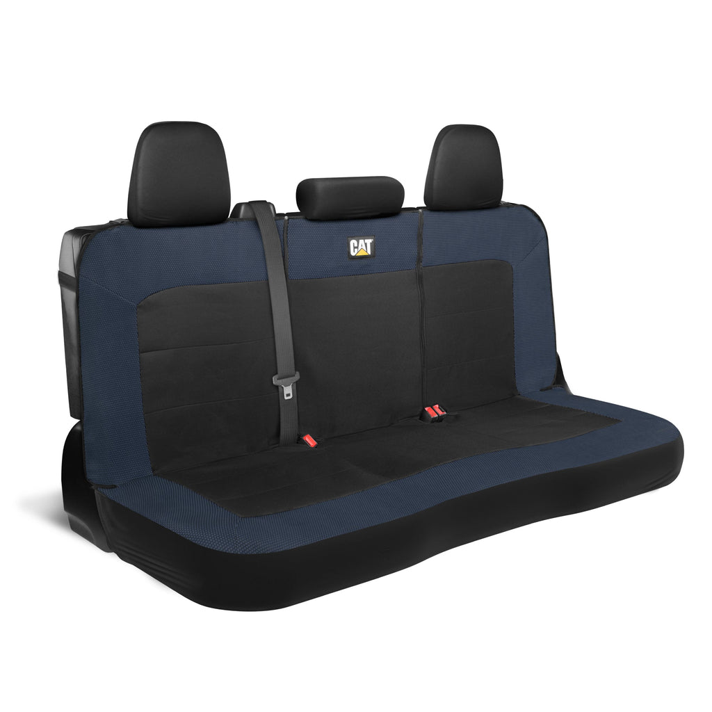 Cat Flexfit Blue & Black Rear Seat Cover for Car - Durable Canvas & Mesh Design 60/40 Split Bench Protector for Cars, Trucks & SUVs - Back Seat Cover for Rear Bench - Interior Car Accessory
