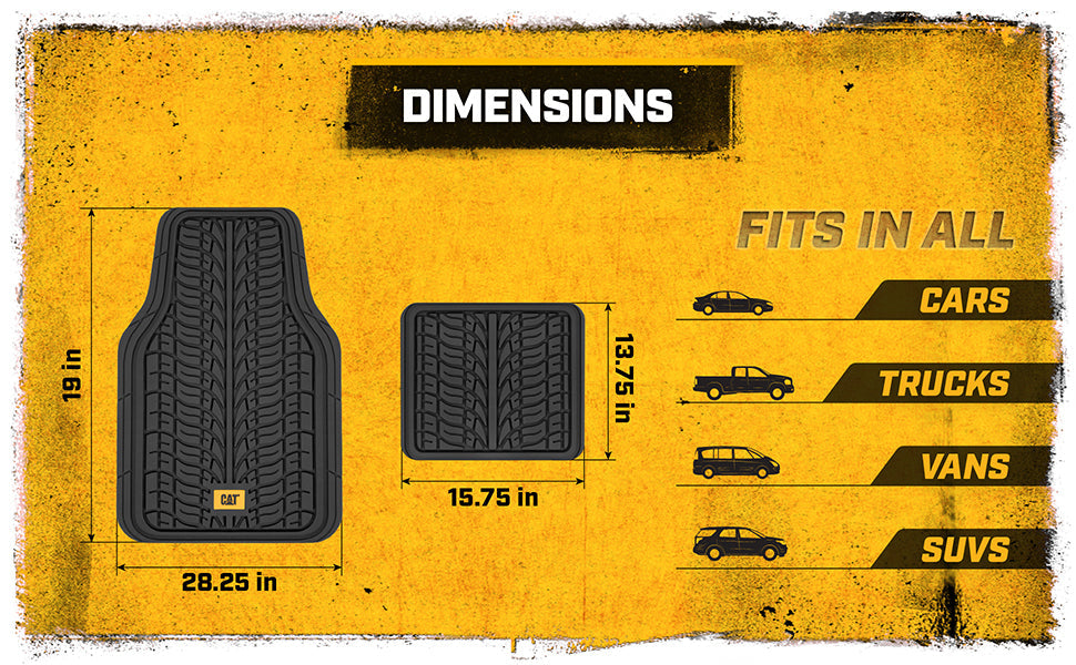 CAT ToughTread 4-Piece Front Floor Mats and Rear Floor Mats - Heavy Duty, All Weather, Trimmable