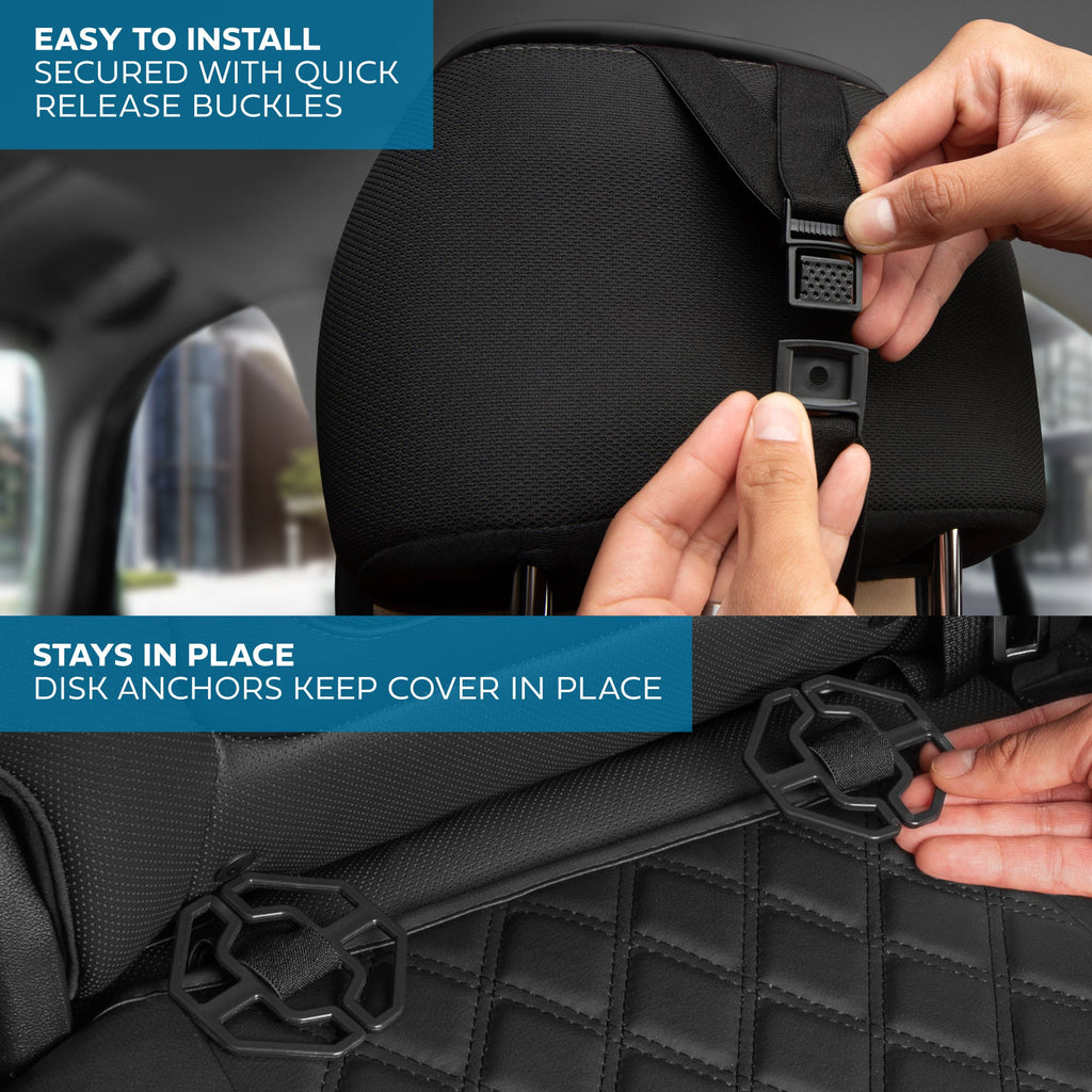 MotorBox Premium Napa Leather Rear Seat Cover - Semi Universal Fit for Most Cars, Truck & SUV - Black Back Seat Protector - Anti-Slip, Durable Bench Cover - Easy Install, Luxury Car Interior Upgrade