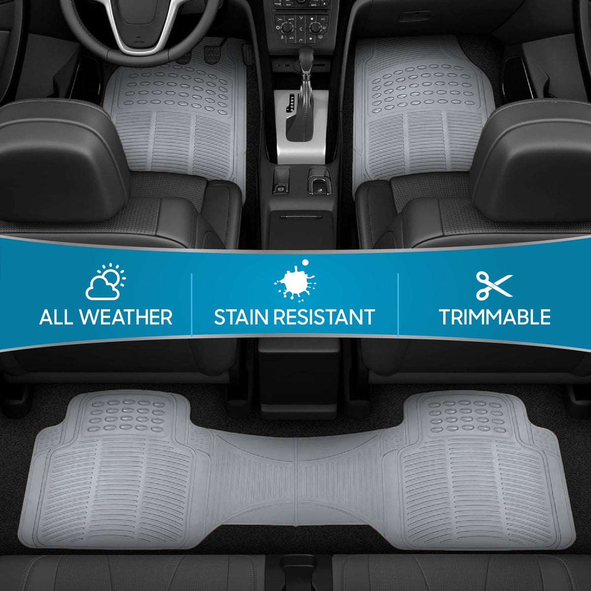 BDK 3-Piece ProLiner Front Floor Mats and Rear Floor Mats - Heavy Duty, All Weather, Trim to Fit