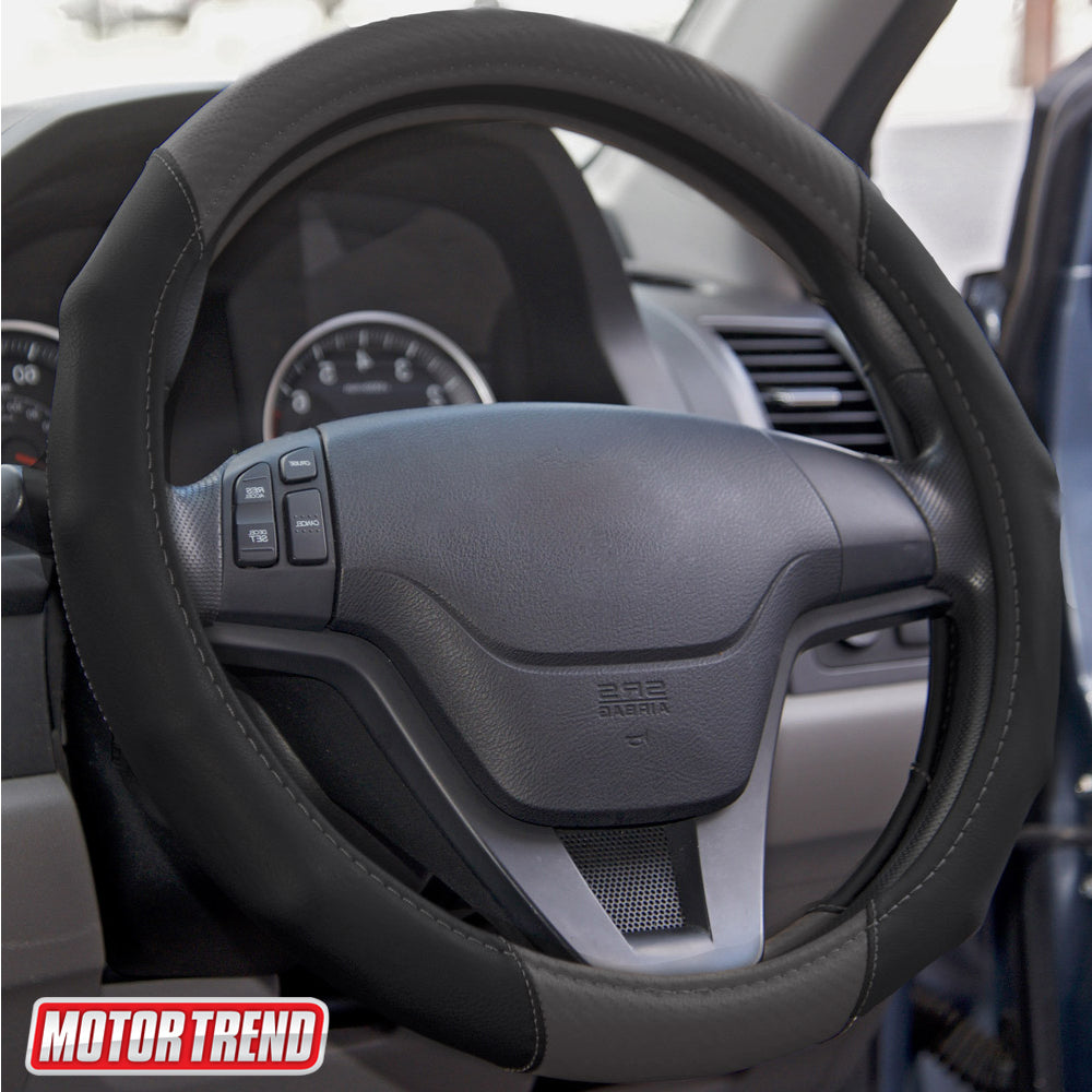 MotorTrend GripDrive Carbon Fiber Weave Ergonomic Grip Steering Wheel Cover (Fits 14.5" - 15.5")