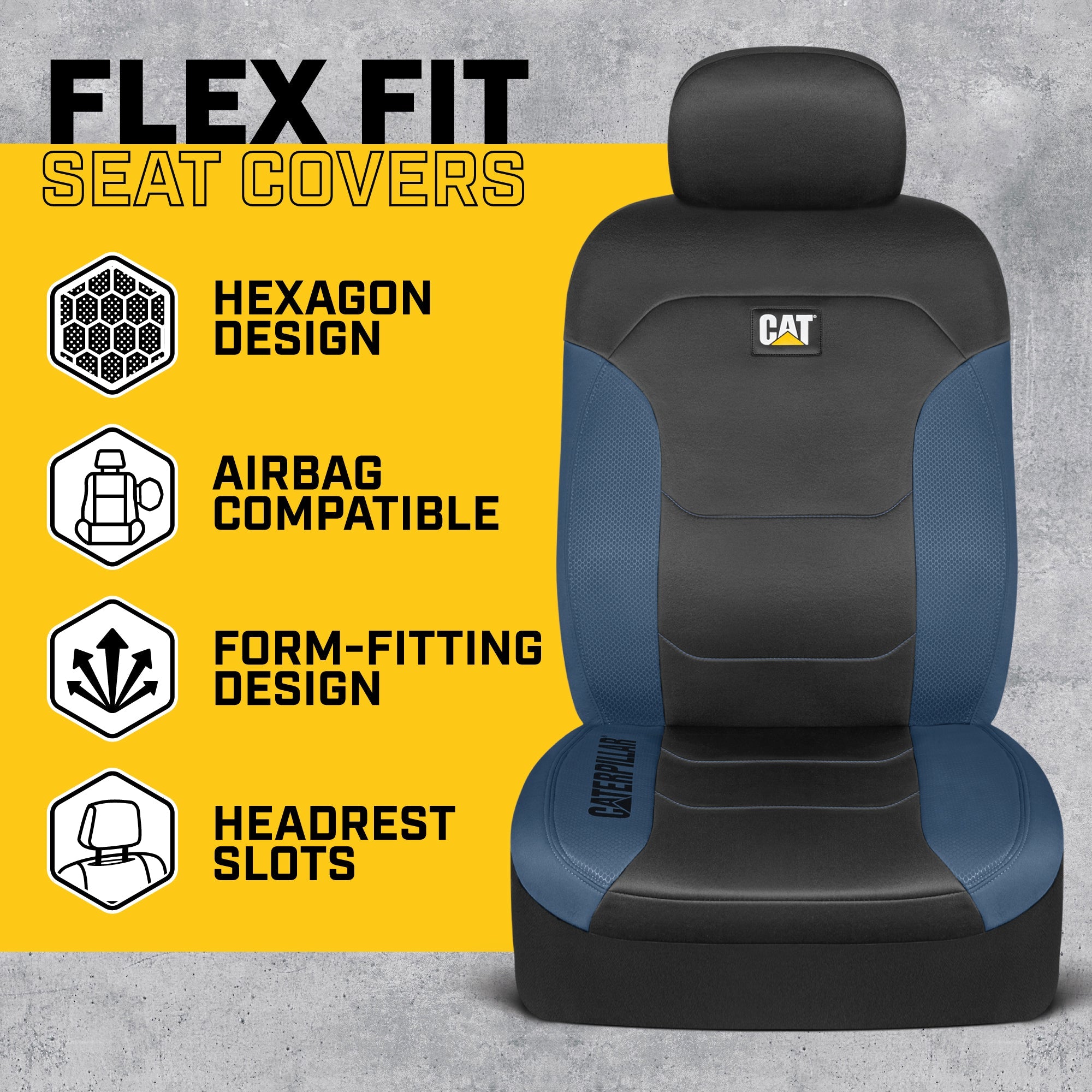 CAT Black & Blue Car Seat Covers Full Set – Front Seat Covers & Rear Bench Seat Cover – Airbag Compatible, 60/40 Split Bench for Trucks, Cars & SUVs – Automotive Interior Seat Protection Accessories --Alias 639034902301690571