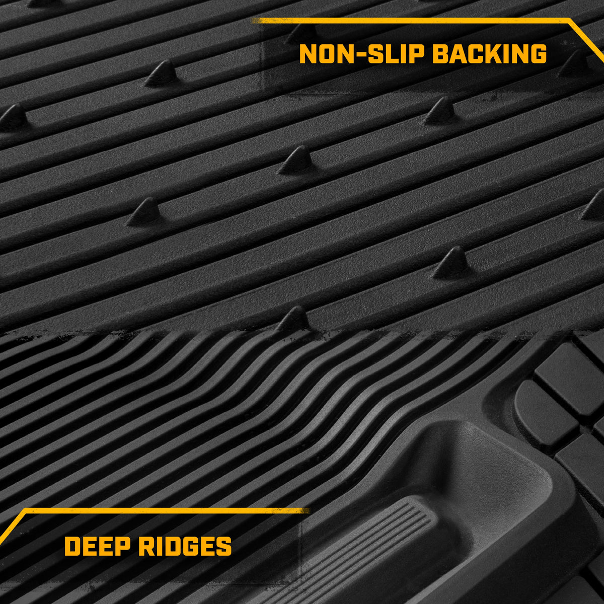 Cat® ToughLiner™ Universal Car Floor Mats for Truck SUV Sedan - Heavy Duty Trim to Fit All Weather Protection - Flexible Rubber Floor Liners - Front Rear Black Automotive Mats