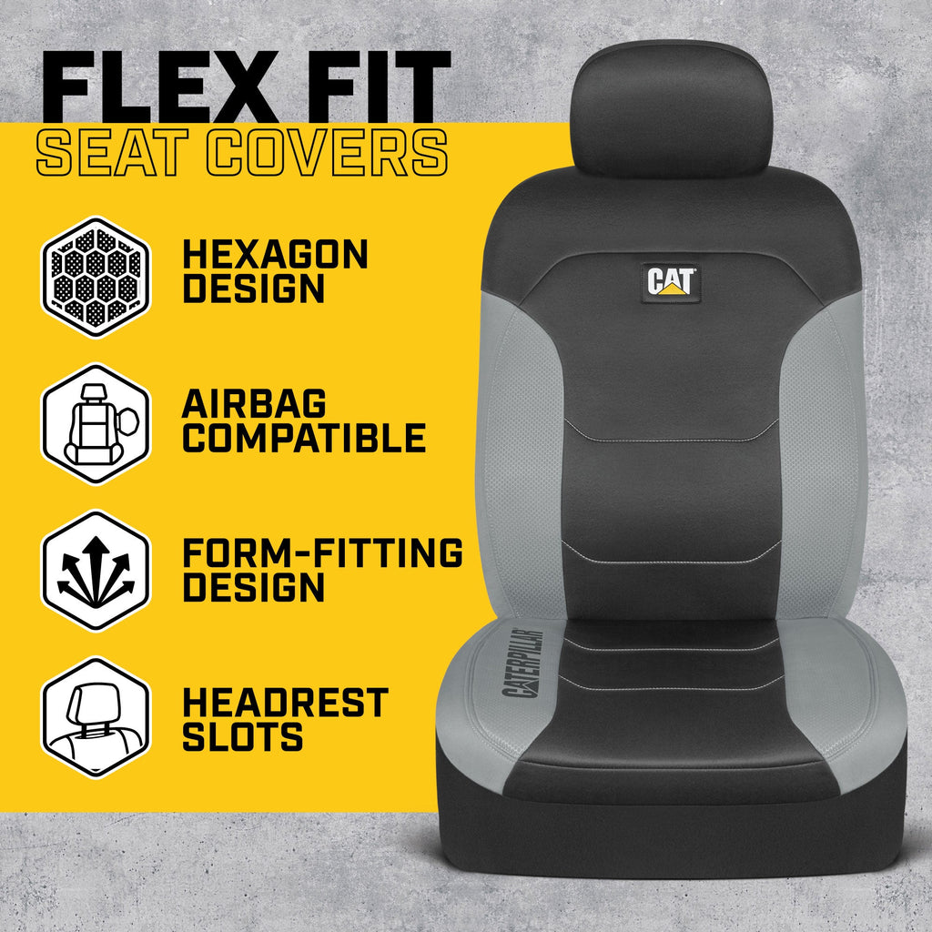 CAT Black & Gray Car Seat Covers Full Set – Front Seat Covers & Rear Bench Seat Cover – Airbag Compatible, 60/40 Split Bench for Trucks, Cars & SUVs – Automotive Interior Seat Protection Accessories --Alias 639034929689400484