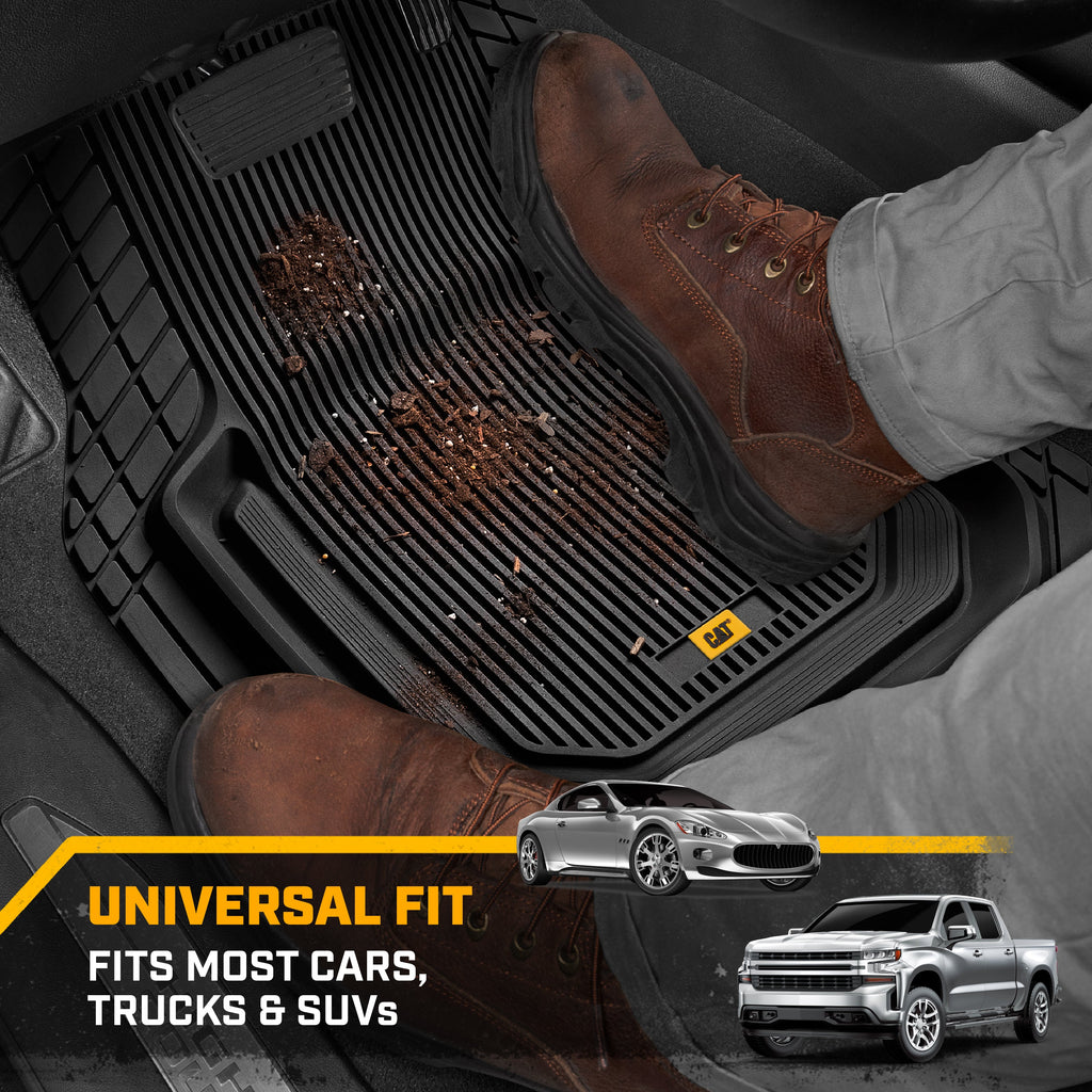 Cat® ToughLiner™ Universal Car Floor Mats for Truck SUV Sedan - Heavy Duty Trim to Fit All Weather Protection - Flexible Rubber Floor Liners - Front Rear Black Automotive Mats