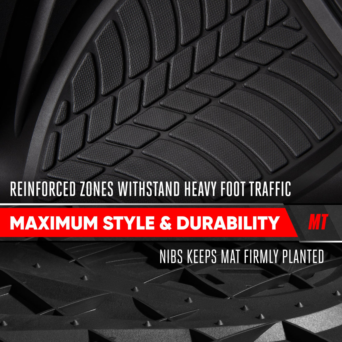 Motor Trend FlexTough Guard All-Weather Floor Mats for Cars – Black Waterproof Rubber Floor Mats, Universal Trim-to-Fit Automotive Accessories for Cars, Trucks & SUV