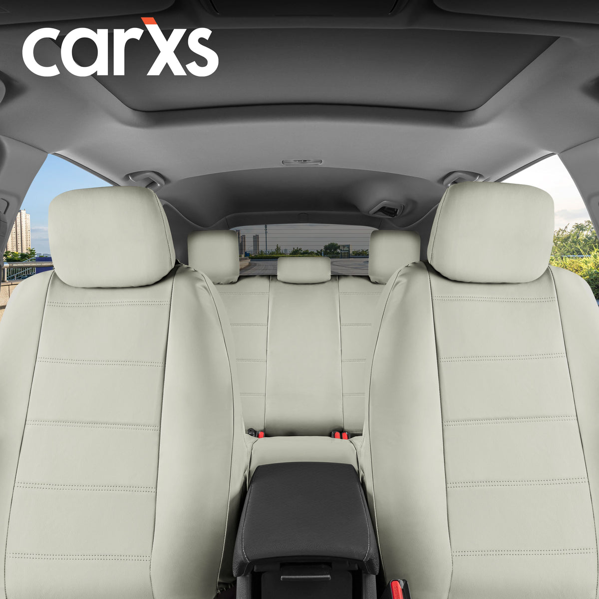 BDK 9-Piece White Leather Car Seat Cover Full Set, Front Seat Cover and Rear Bench Seat Cover, Universal Fit Car Seat Covers for Cars Trucks SUVs Vans, Complete Full Coverage Protection For Vehicles