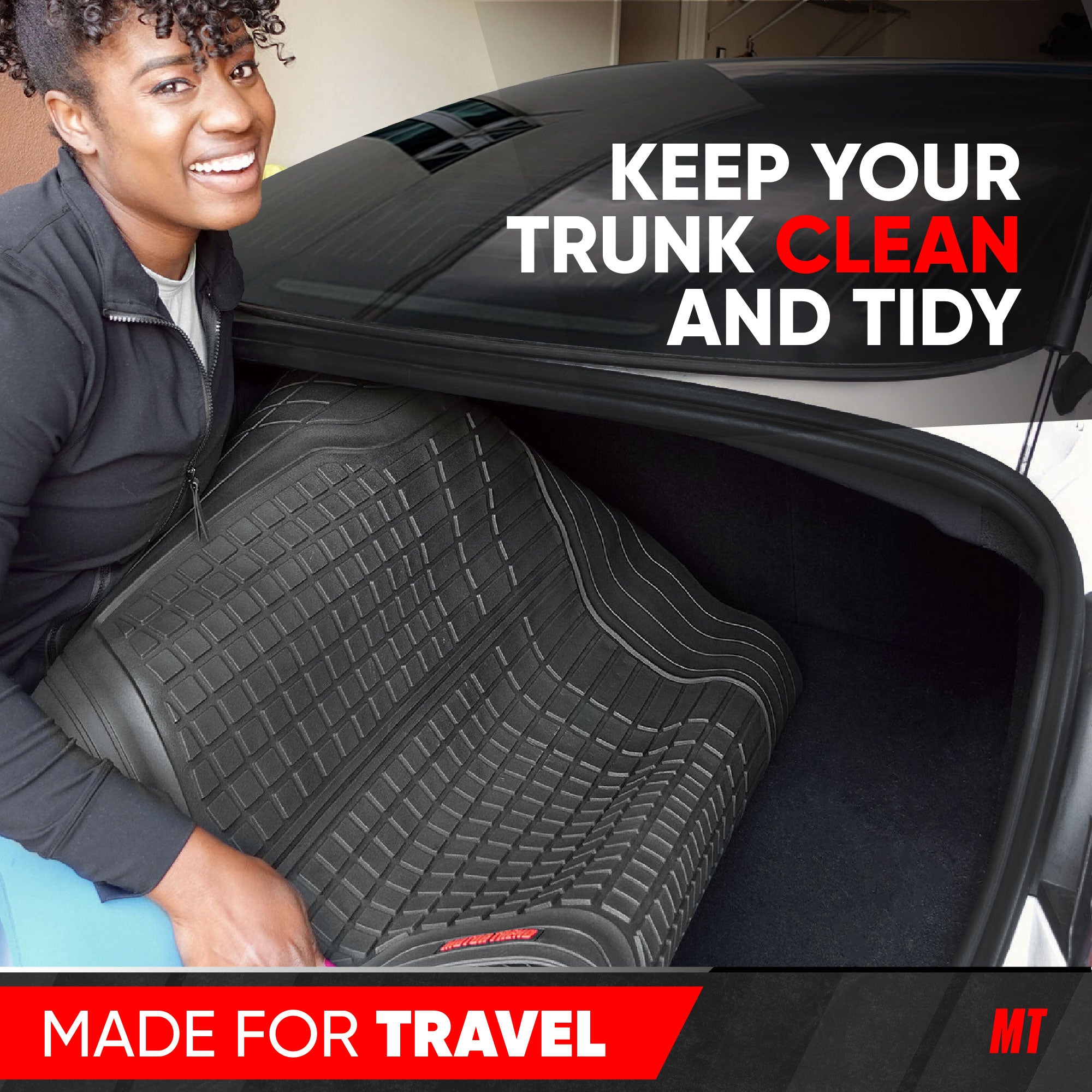 MotorTrend FlexTough Square Groove Trunk/Cargo Liner Mat - Heavy Duty, All Weather, Trim to Fit (54" x 37")