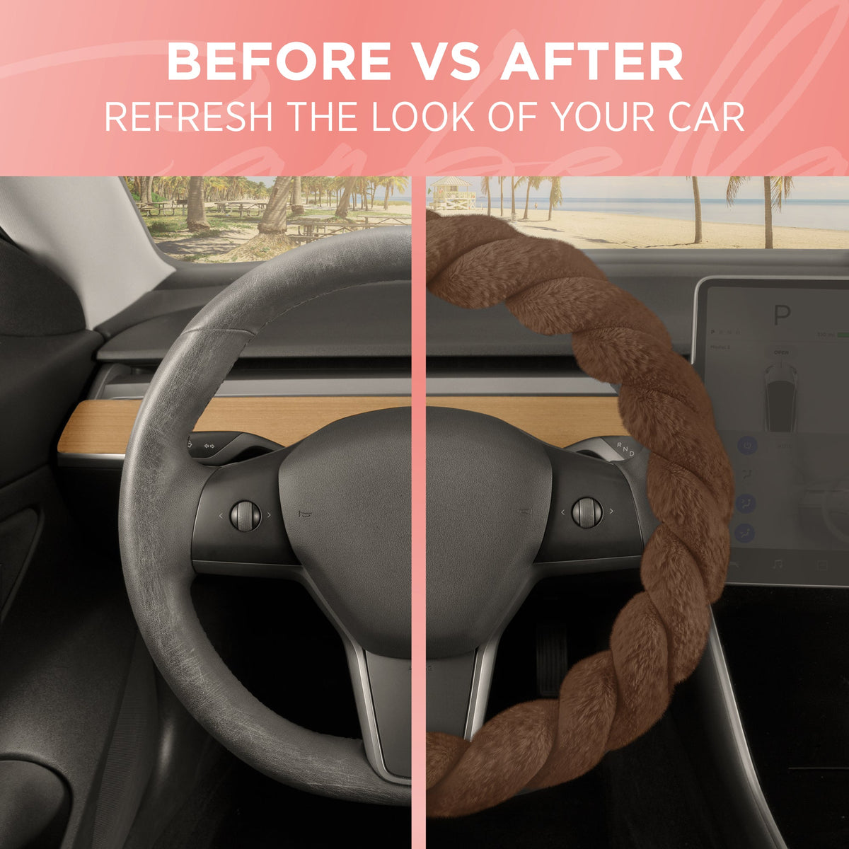 Carbella Twisted Plush Fur Steering Wheel Cover (Fits 14.5" - 15.5")